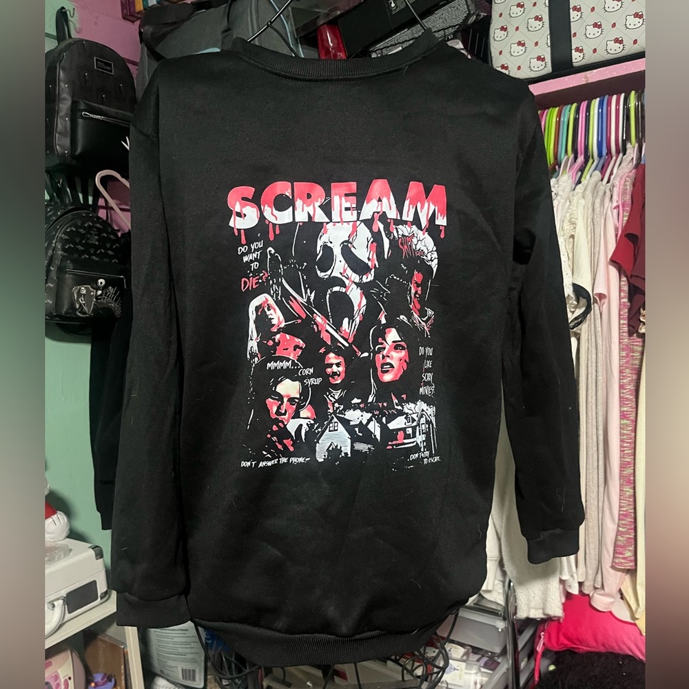 Black 'Scream' Graphic Crewneck Sweater